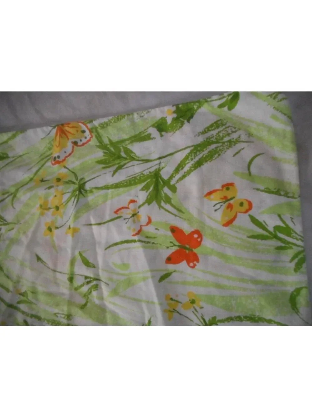 Vintage floral butterfly green orange 50/50 cotton poly Standard Pillowcase